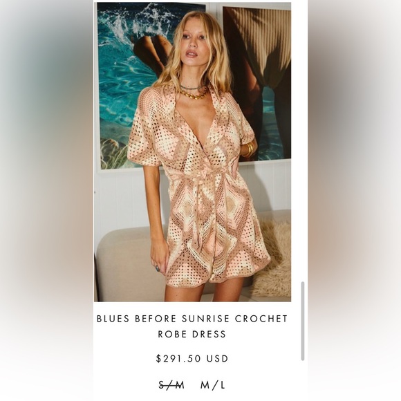 Chasing Unicorns Blues Before Sunrise Crochet Robe Dress S/M - Picture 4 of 12